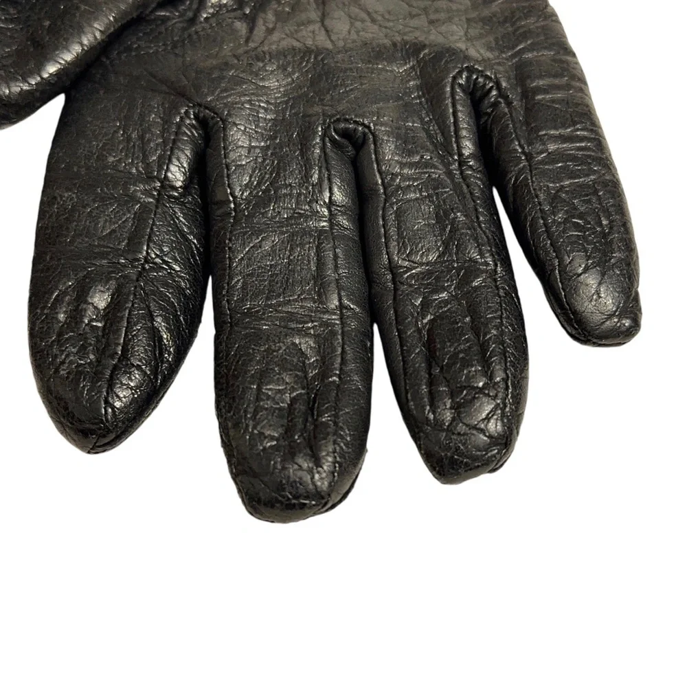 Vintage Textured Dark Brown Leather Gloves Womens Small